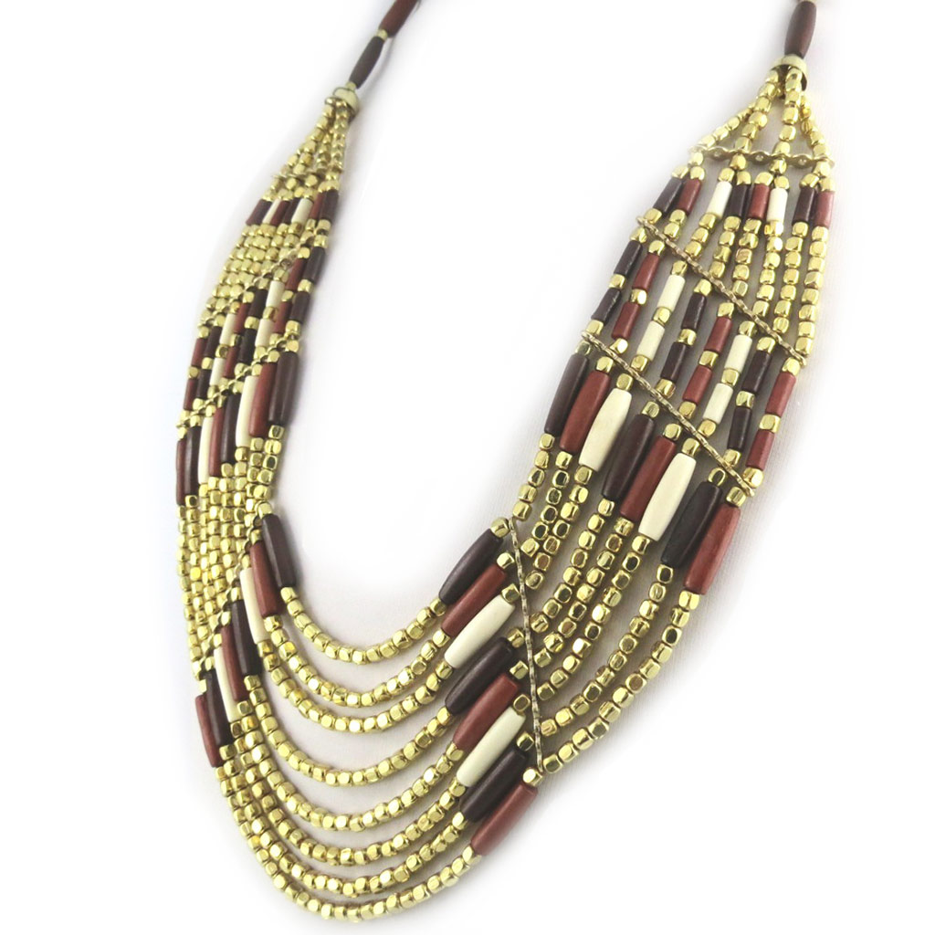 Collier Créateur \'Kilimanjaro\' marron doré - [N1668]