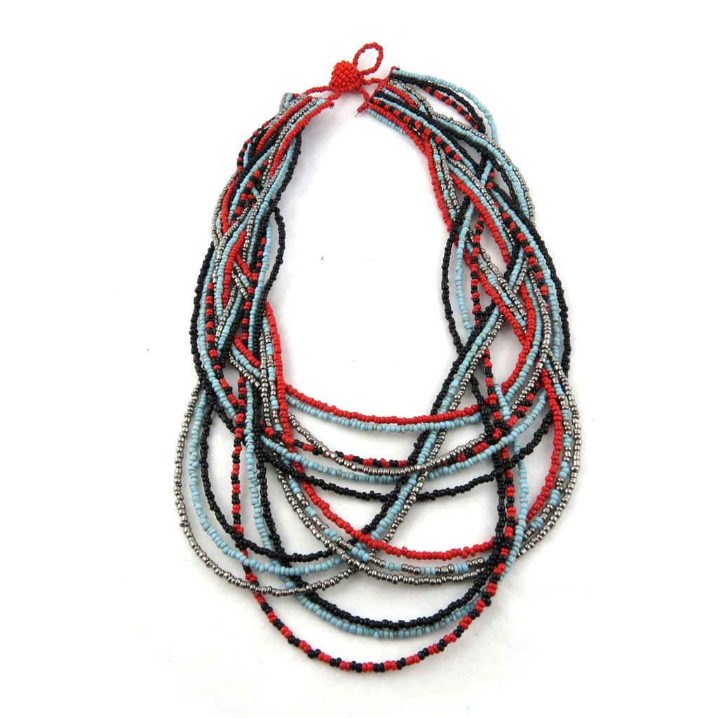 Collier Créateur \'Kilimanjaro\' noir bleu rouge - [N1680]