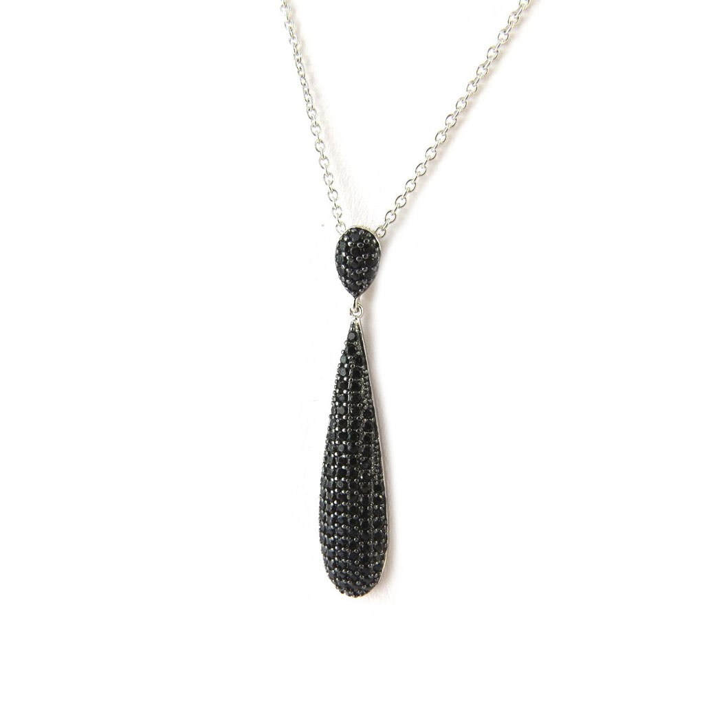 Collier Argent \'Sissi\' noir argenté (rhodié) - 40x8 mm - [N6859]