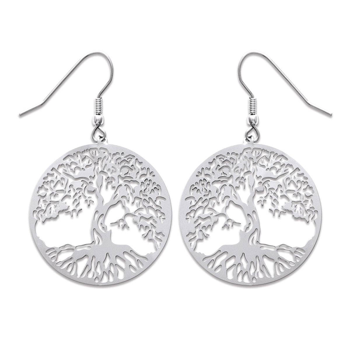 Boucles acier \'Arbre de Vie\' argenté - 30 mm - [N7692]