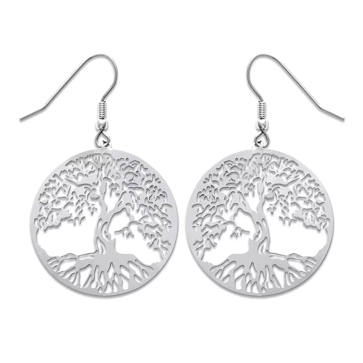 les trésors de lily Boucles acier 'Arbre de Vie' argenté 30 mm [N7692]
