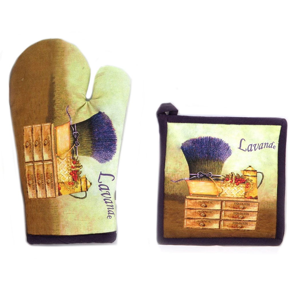 Set de gant + manique \'Lavande\' vert violet marron - [N7964]