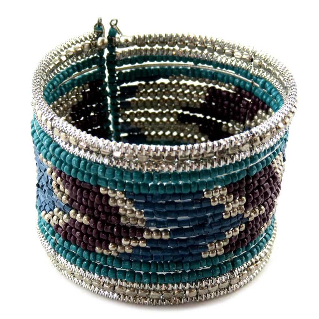 Bracelet créateur \'Katmandou\' turquoise violet argenté - [N8246]