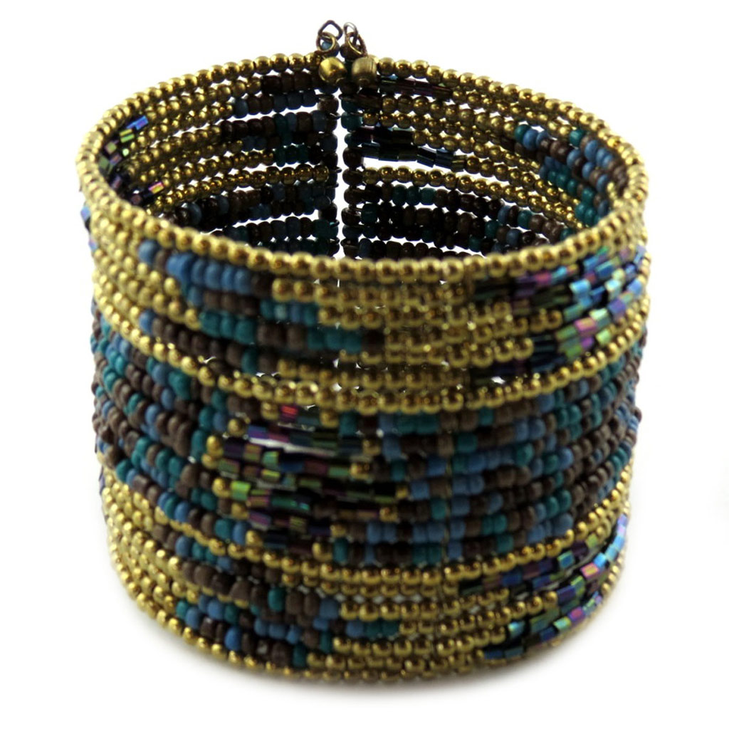 Bracelet créateur \'Katmandou\' bleu doré - [N8248]