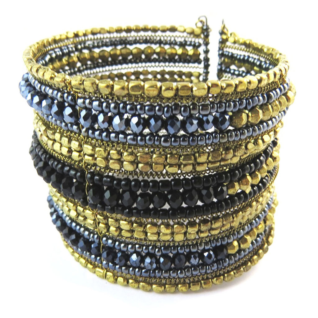 Bracelet créateur \'Katmandou\' gris noir doré - [N8251]