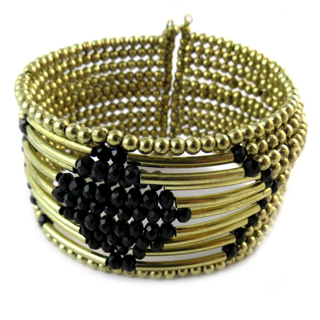 Bracelet créateur \'Katmandou\' noir doré - [N8253]