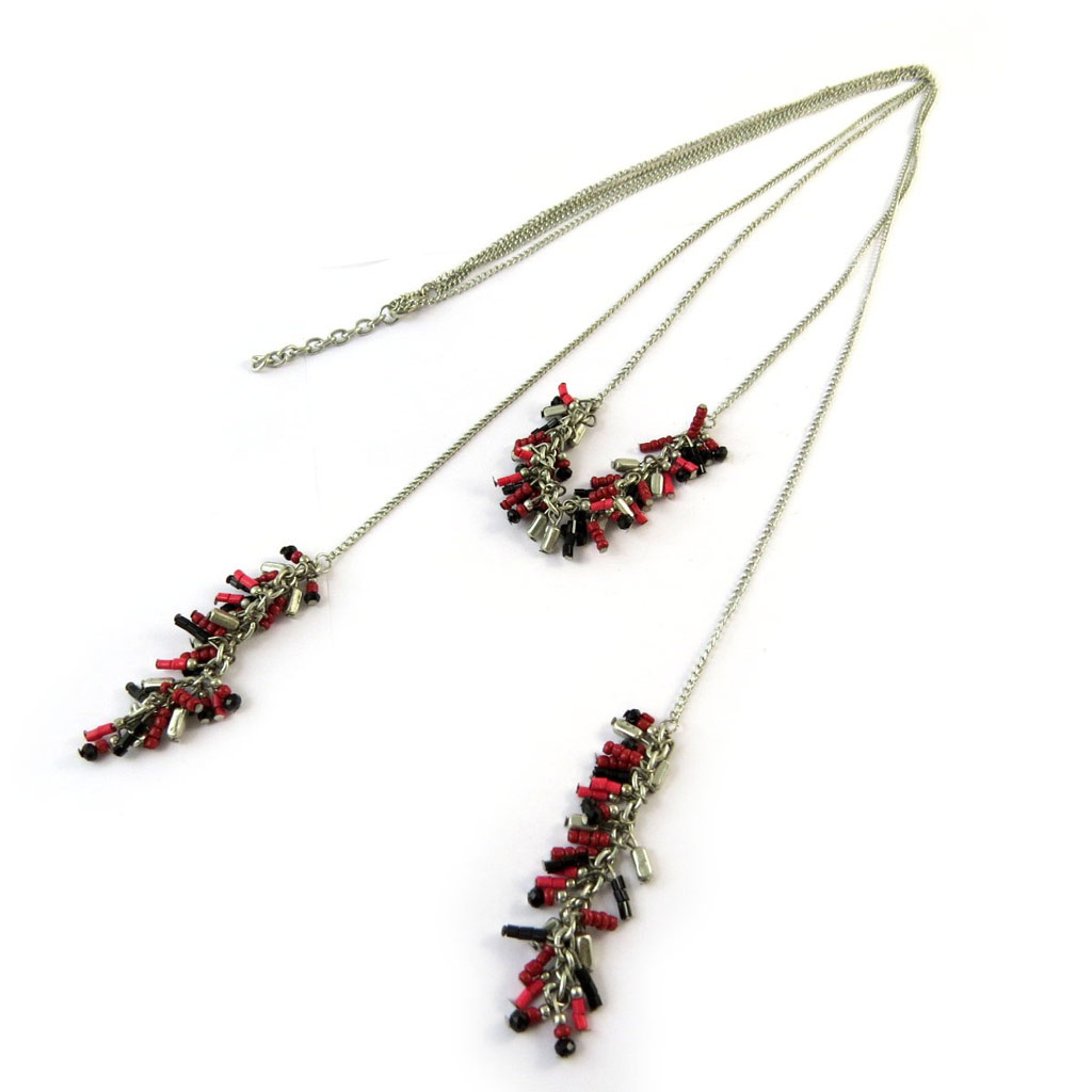 Collier sautoir \'Navajos\' rouge noir argenté - [N8269]