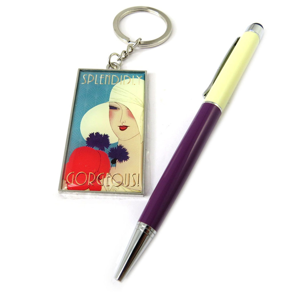 Coffret \'Belle Epoque\' violet bleu (stylo + porte-clés) - [N8514]