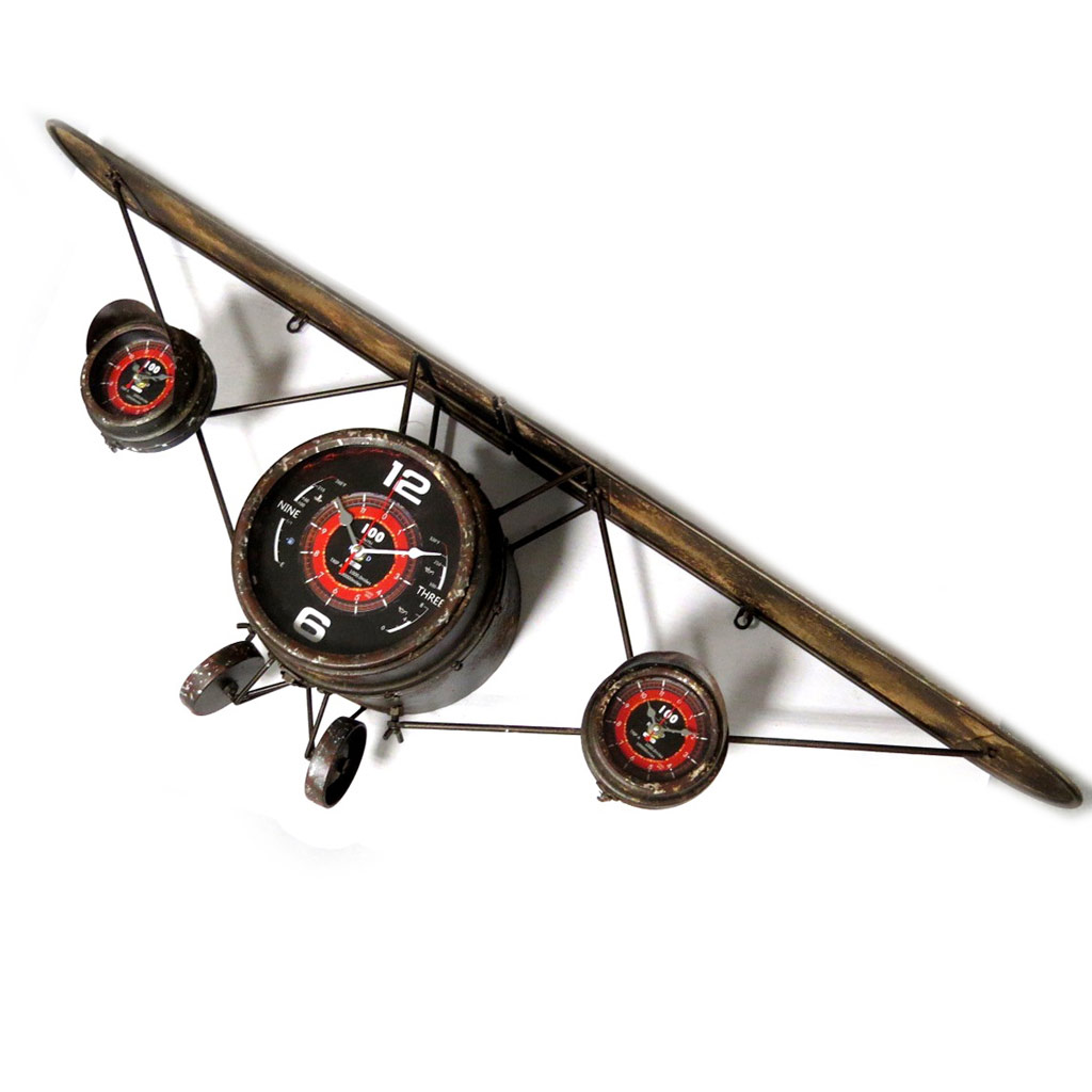 Pendule vintage \'Aéroplane\' marron - 124x44x22 cm - [N8630]