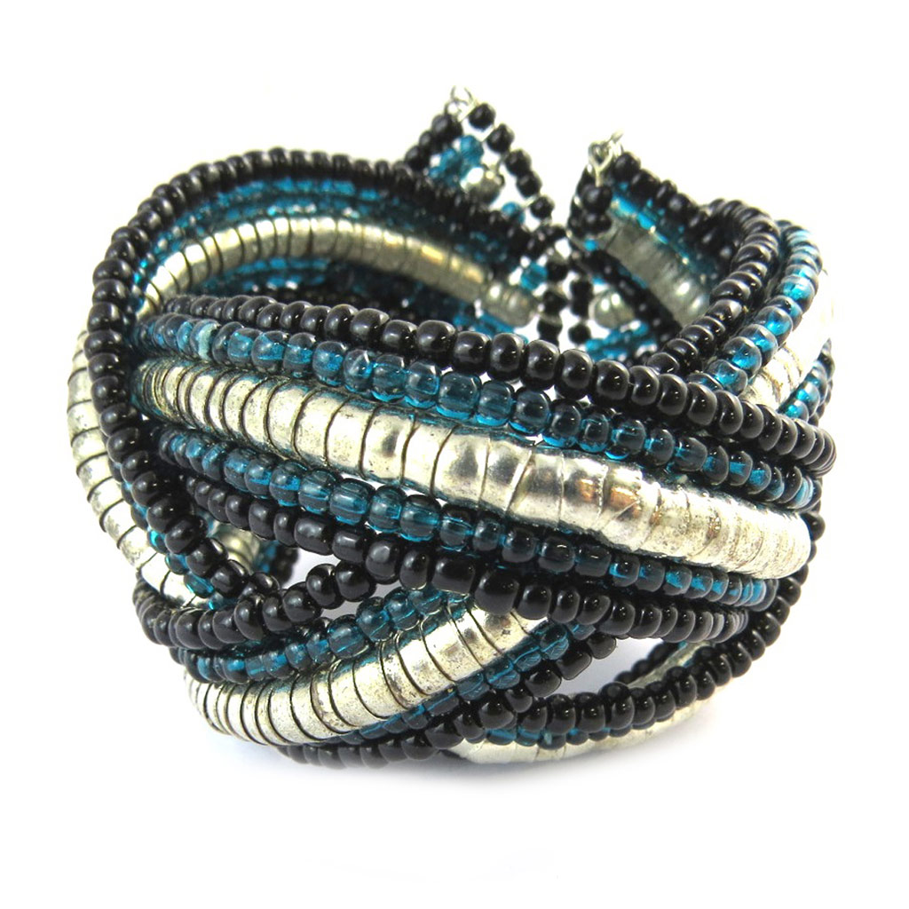 Bracelet créateur \'Katmandou\' bleu noir argenté - [N9215]
