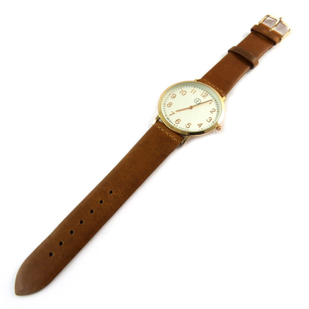 Montre créateur \'Trendy\' marron doré rosé (slim) - [N9496]