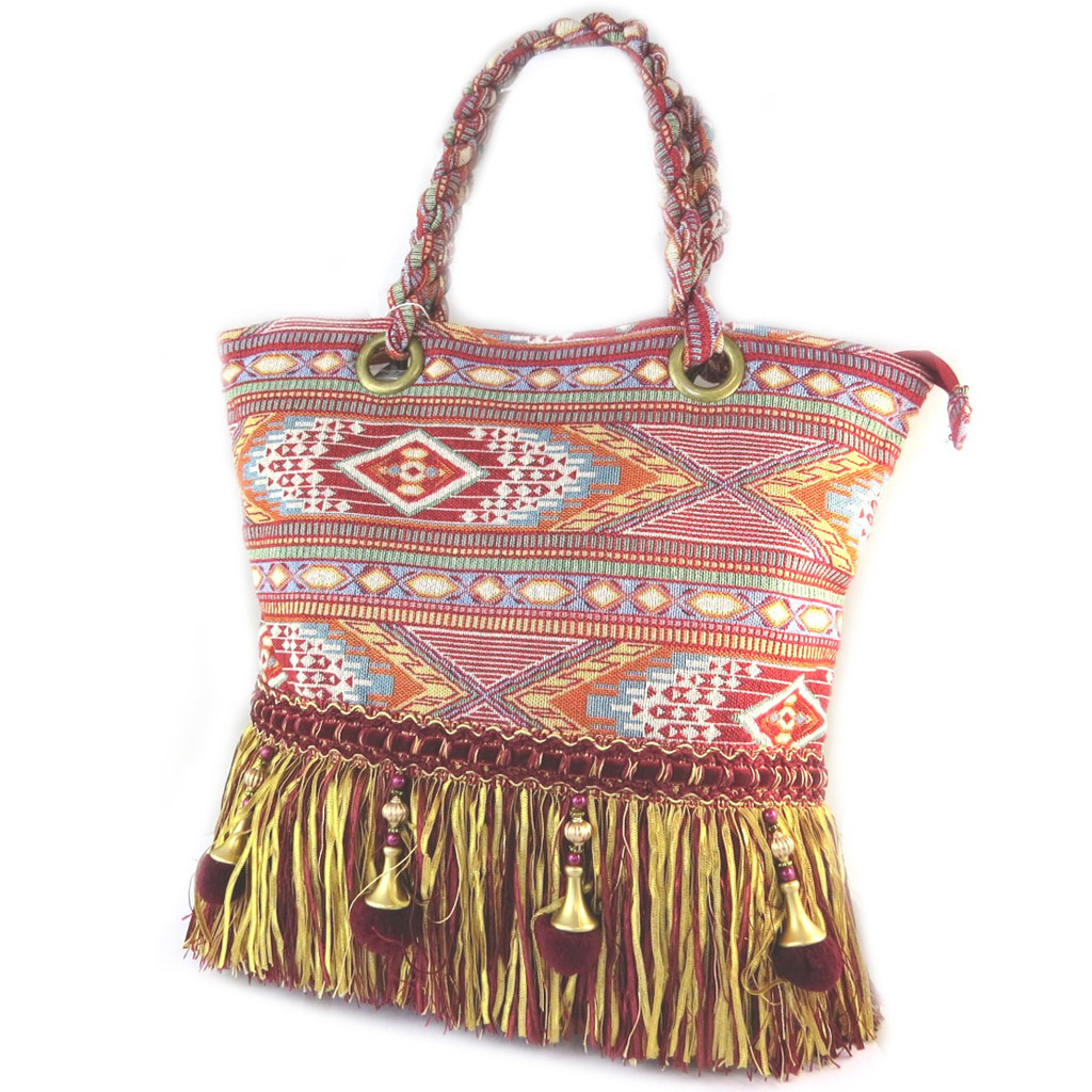 Sac créateur \'Babouchka\' rouge multicolore - 45x36x14 cm - [P0423]