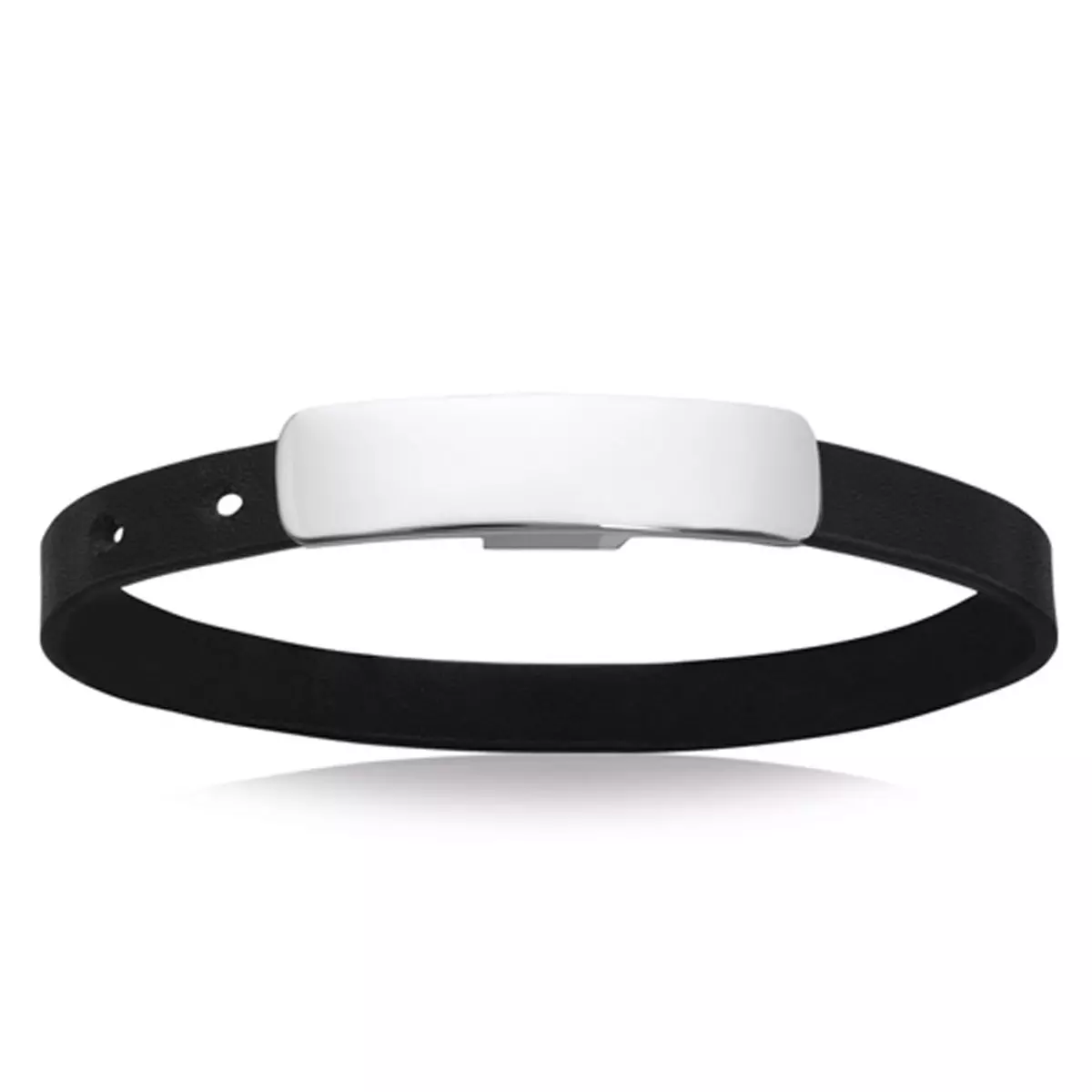 les trésors de lily Bracelet acier 'Identité' argenté cuir 40x10 mm [P4339]