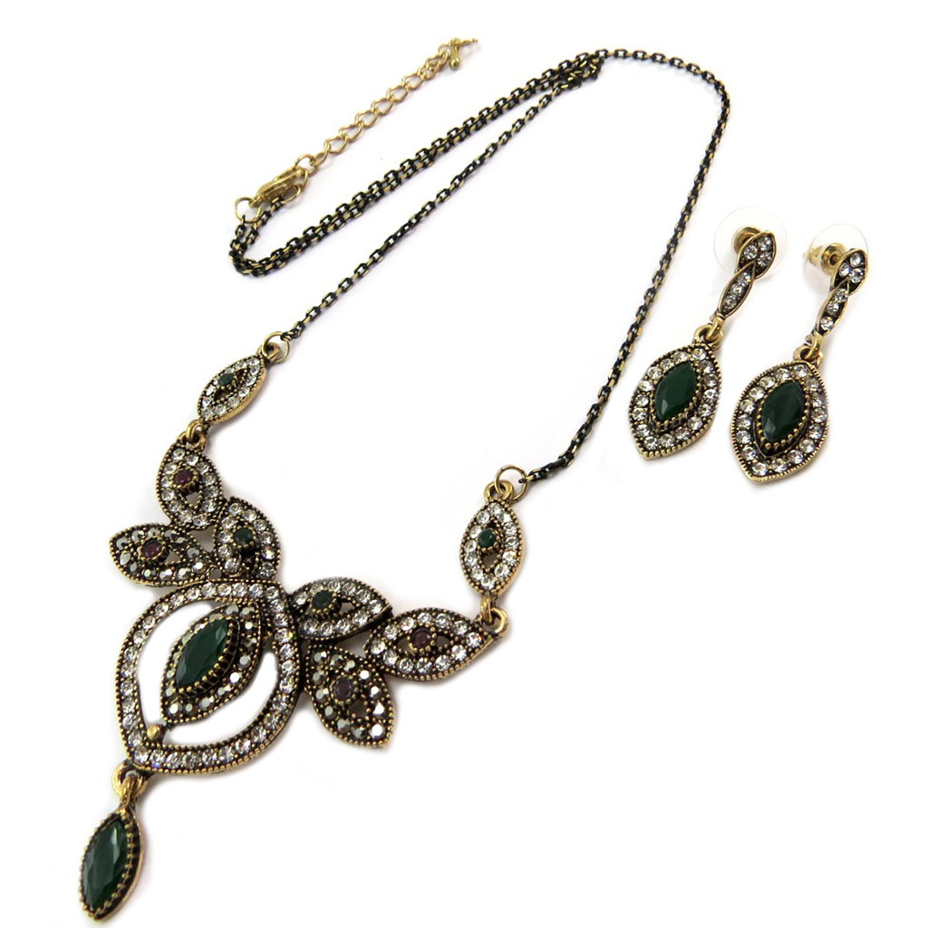 Parure créateur \'Sissi\' vert blanc doré - [P4600]