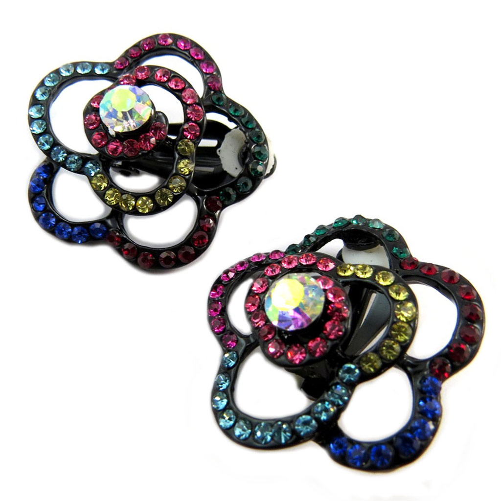Clips Créateur \'Sissi\' tutti frutti noir (fleur) - 30 mm - [P4602]