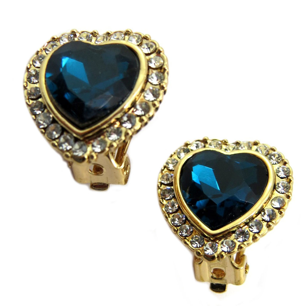 Clips Créateur \'Sissi\' bleu saphir doré (coeur) - 16x16 mm - [P5011]
