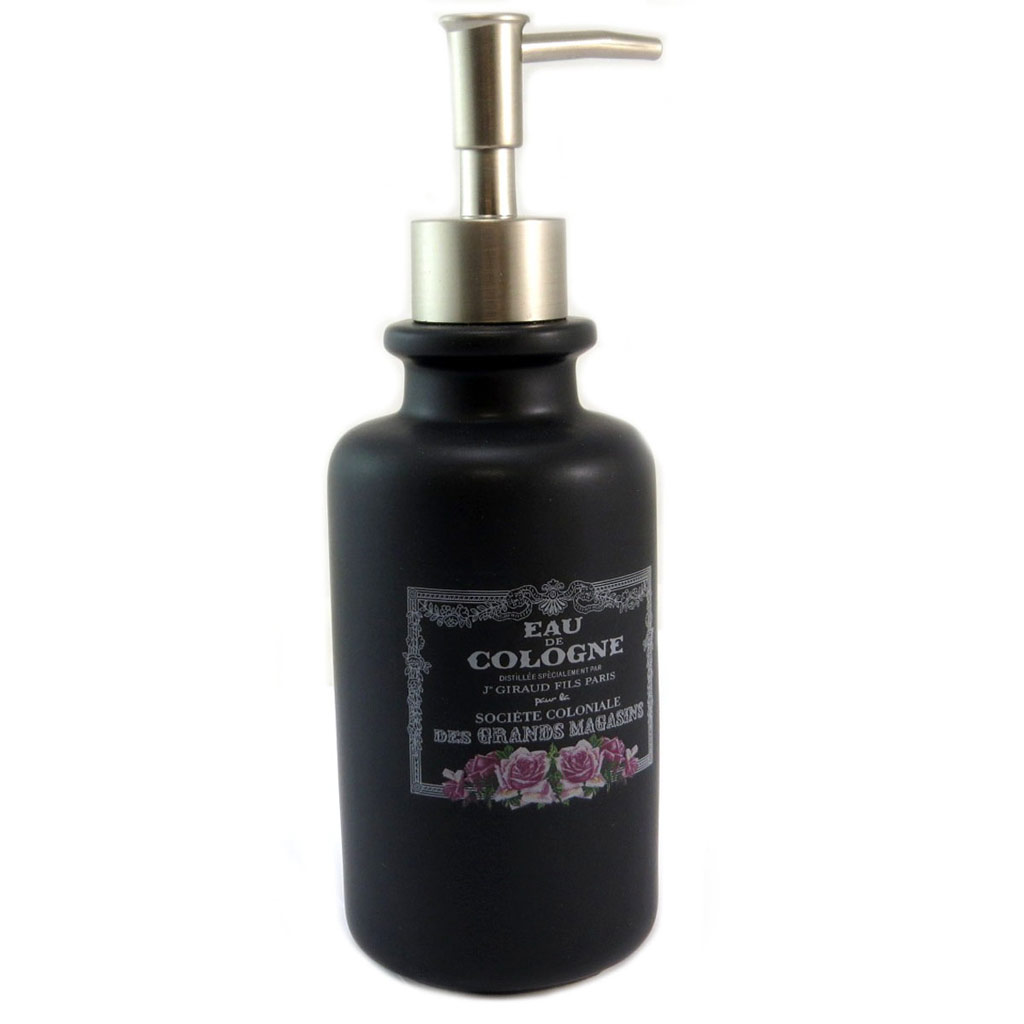 Distributeur de savon céramique \'Eau de Cologne\' noir (rétro) - 21x7 cm - [P5327]