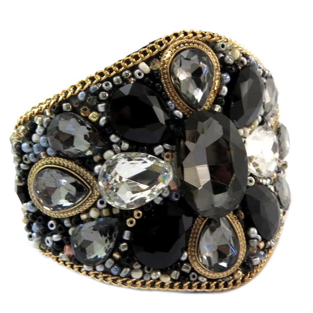 Bracelet créateur \'Bohemian Rhapsody\' noir doré - 19x6 cm - [P6567]