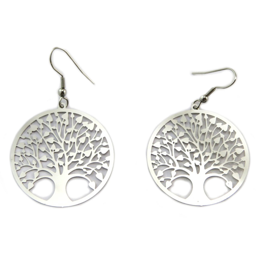 Boucles acier \'Arbre de Vie\' argenté - 35 mm - [P6576]