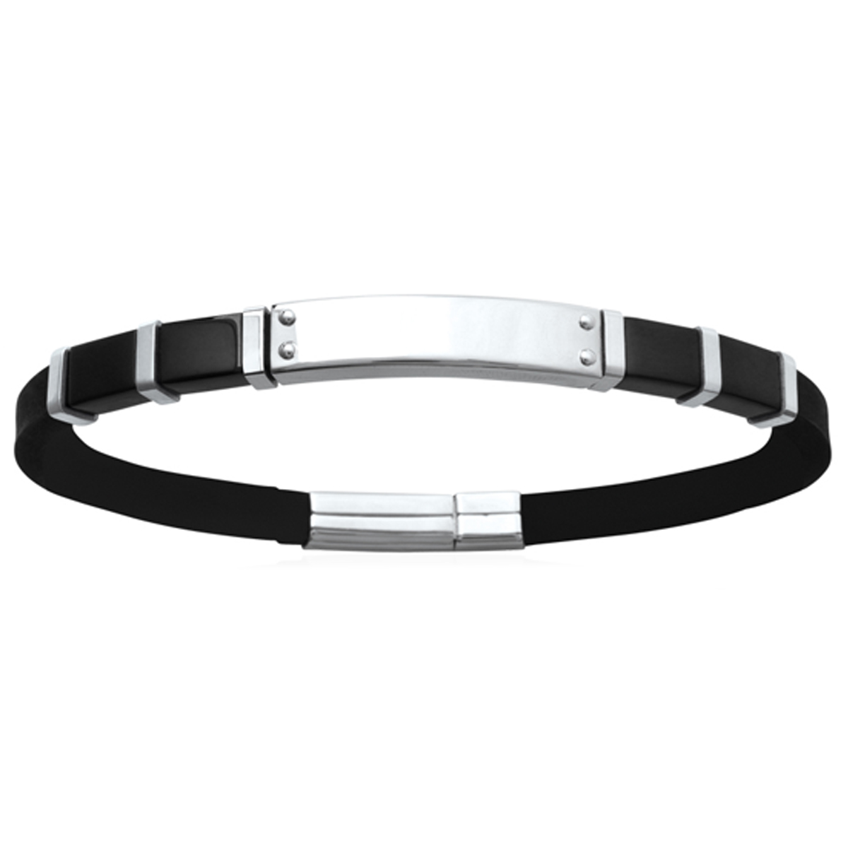 Bracelet silicone \'Identité\' noir argenté (gravable) - 21x05 cm - [P6868]