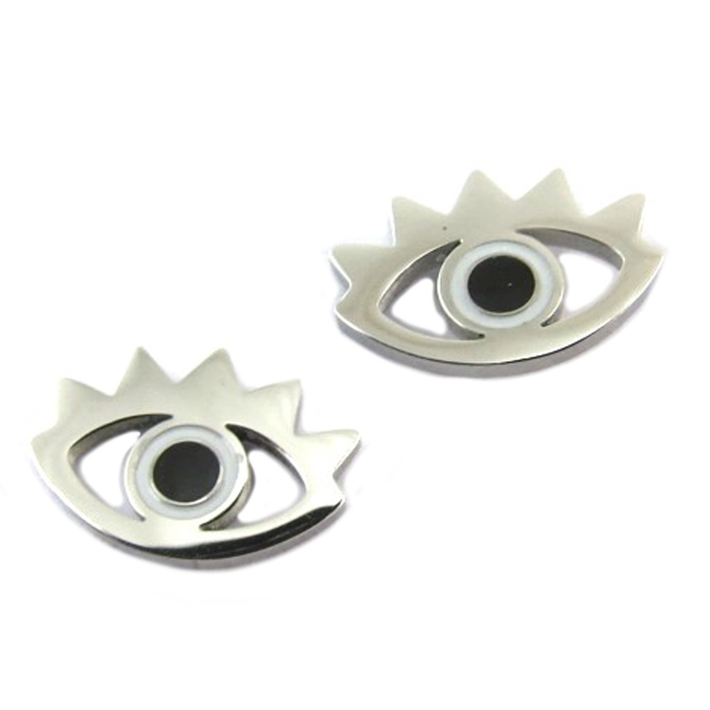 Boucles créateur Acier \'Oeil de Fatma\' argenté - 10x7 mm - [P7743]
