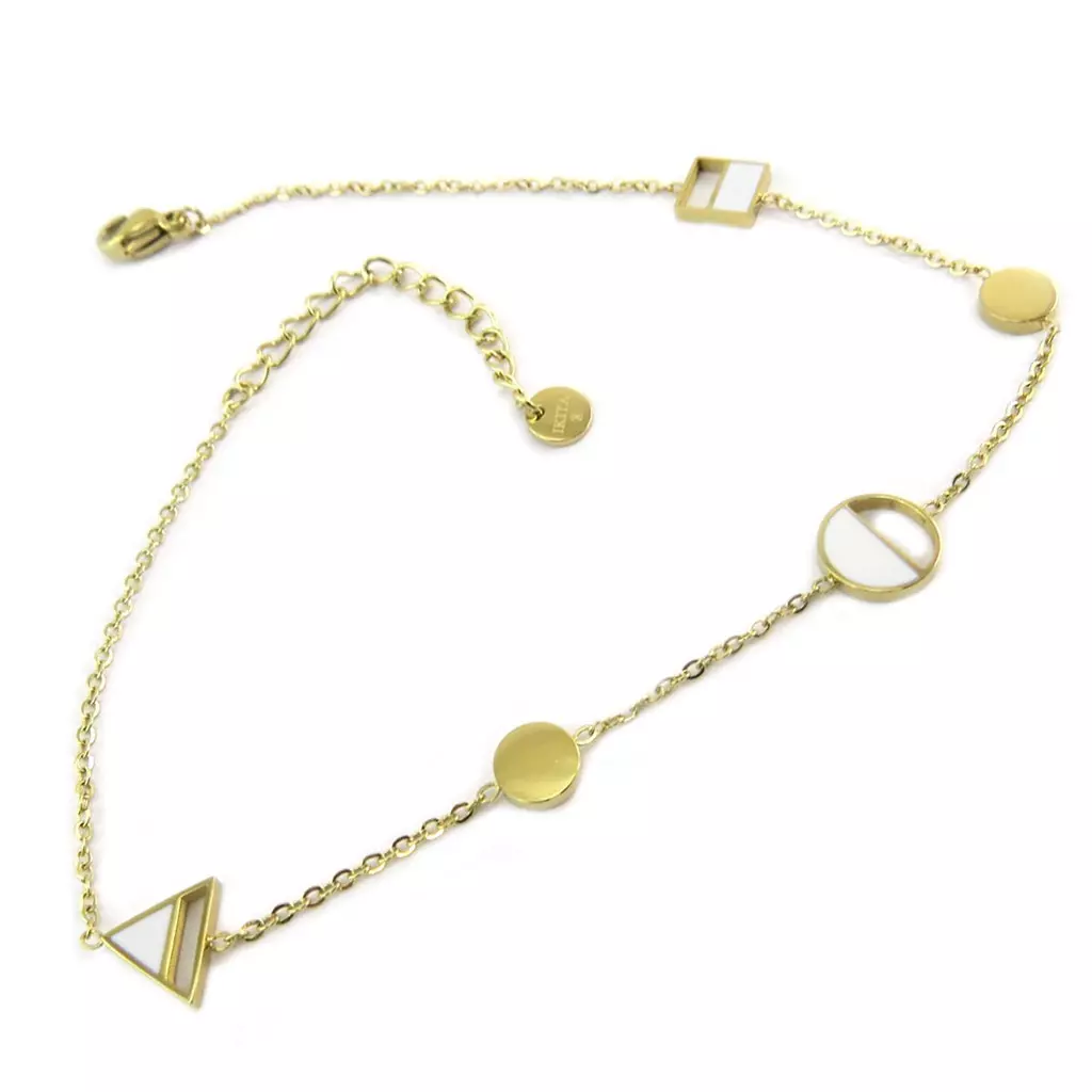 les trésors de lily Chaine cheville Acier 'Boho' blanc doré 255 cm 6 et 8 mm [P7815]
