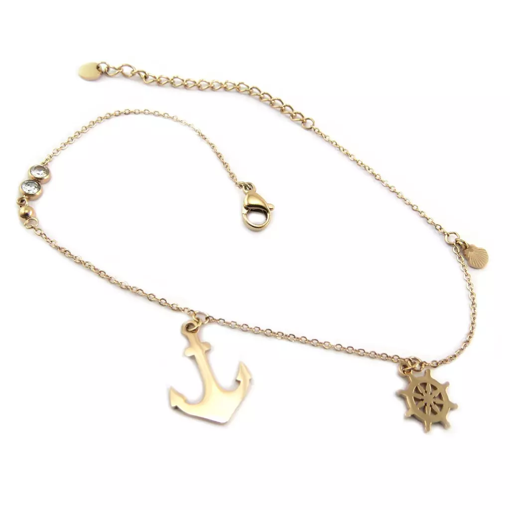 les trésors de lily Chaine cheville Acier 'Monde Marin' doré rosé (gold pink) 255 cm ancre 15x13 mm [P7817]