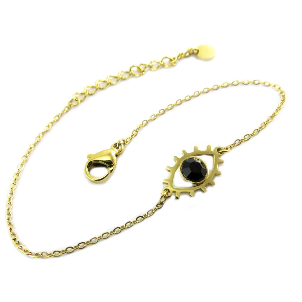 Bracelet créateur Acier \'Oeil de Fatma\' noir doré - 13x8 mm - [P7919]