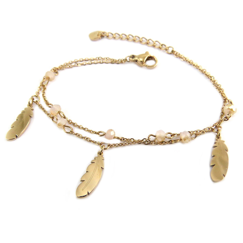 Bracelet créateur Acier \'Boho\' rose doré rosé (plume) - 12x4 mm - [P7928]