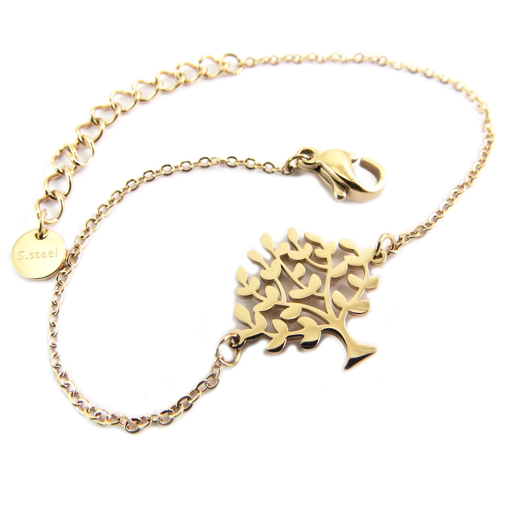 Bracelet créateur Acier \'Arbre de Vie\' doré rosé - 15x15 mm - [P7932]