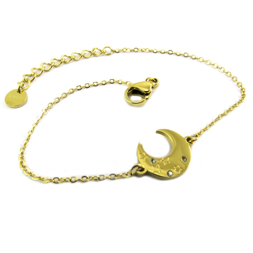 Bracelet créateur Acier \'Lune Etoilée\' blanc doré - 10x10 mm - [P7960]