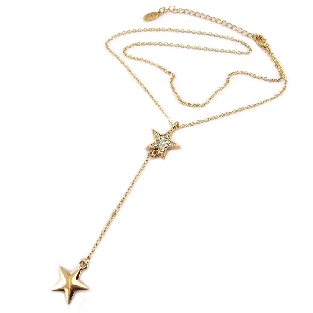 Collier Créateur \'Une Etoile est Née\' blanc doré rosé - 41 cm, 9 cm - [P8145]