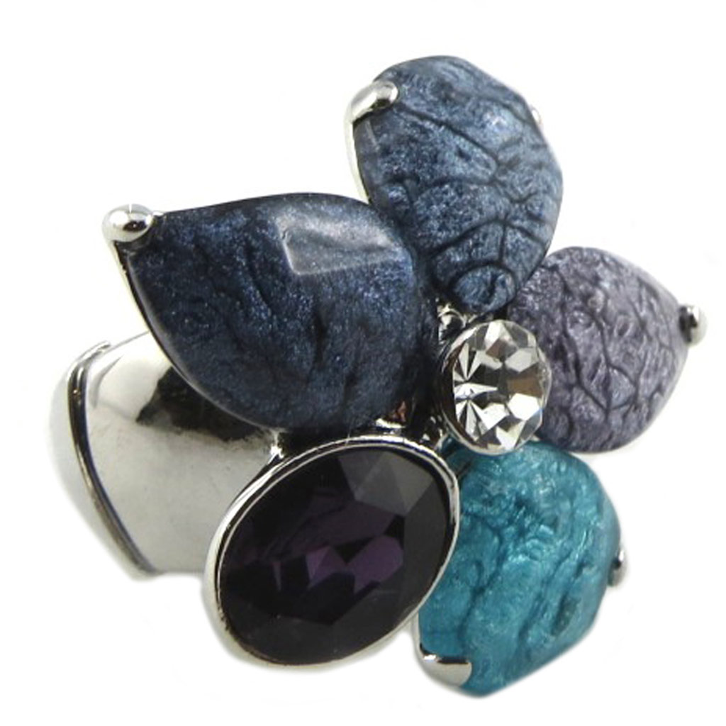 Bague Créateur \'Acapulco\' bleu argenté (fleur) - 30x30 mm - [P8385]