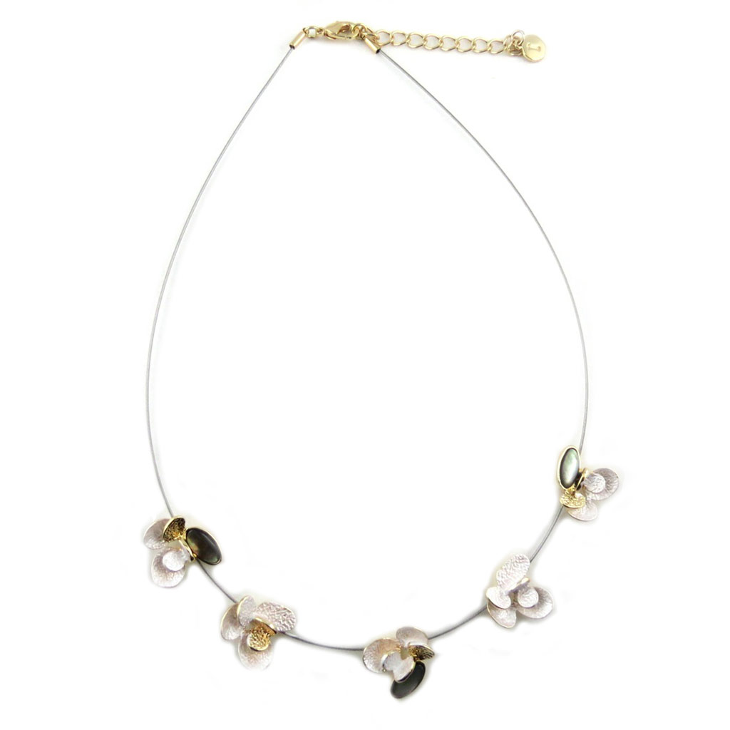 Collier Créateur \'Acapulco\' beige doré - fleurs 15 mm - [P8421]