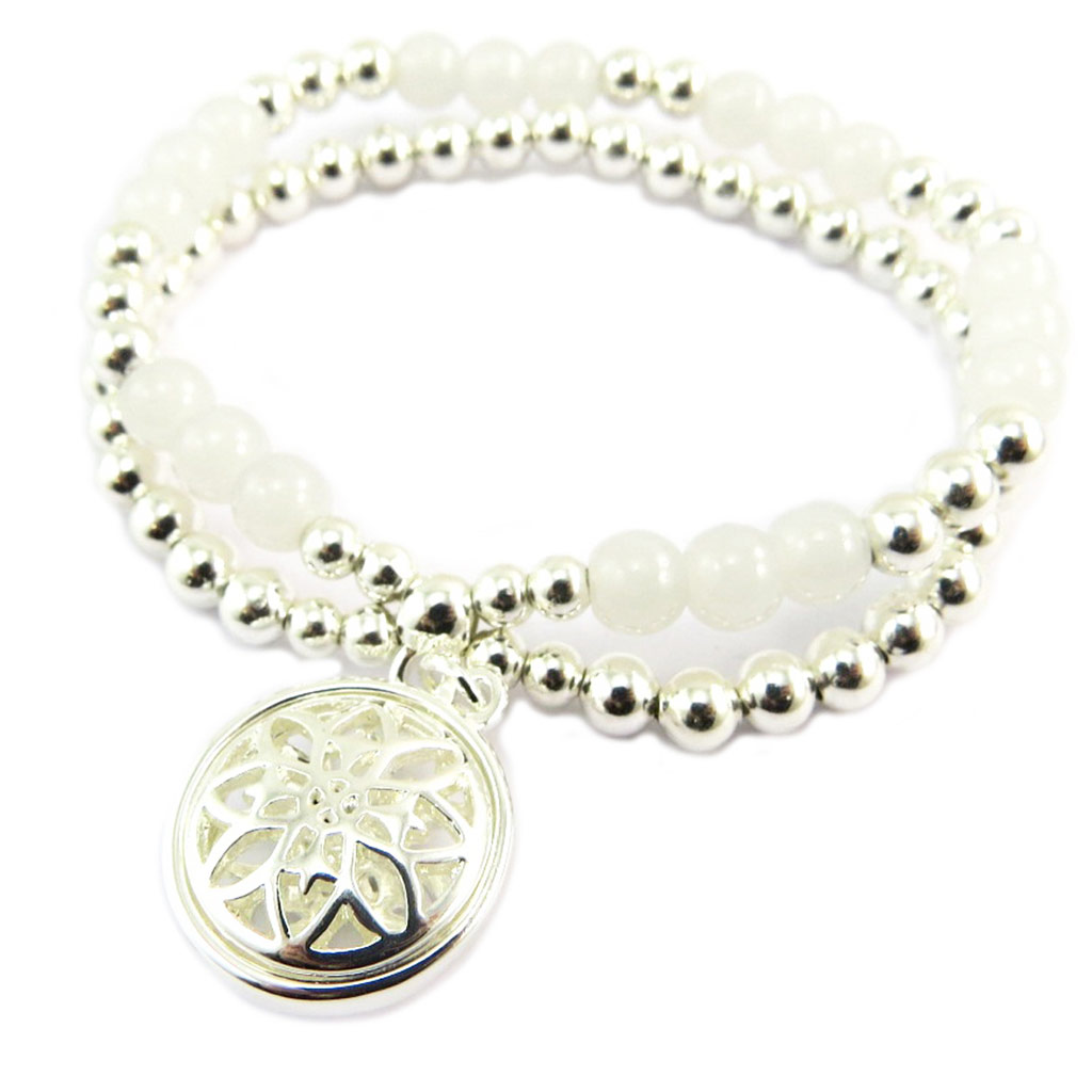 Bracelet créateur \'Scarlett\' blanc argenté (mandala) - 20 mm - [P8454]