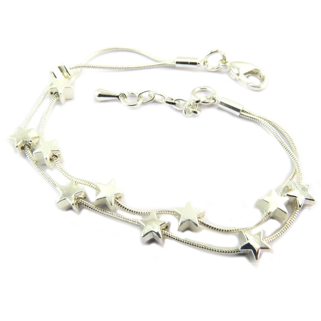 Bracelet créateur \'Une Etoile est Née\' argenté - 2 rangs, 6x6 mm - [P8460]