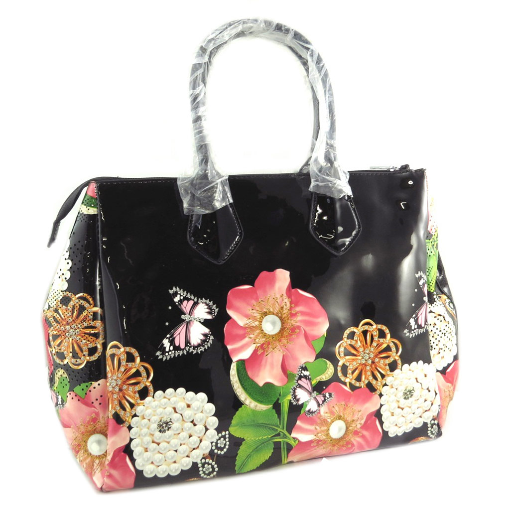 Sac créateur \'Babouchka\' noir multicolore (vernis) - 50x31x18 cm - [P8584]