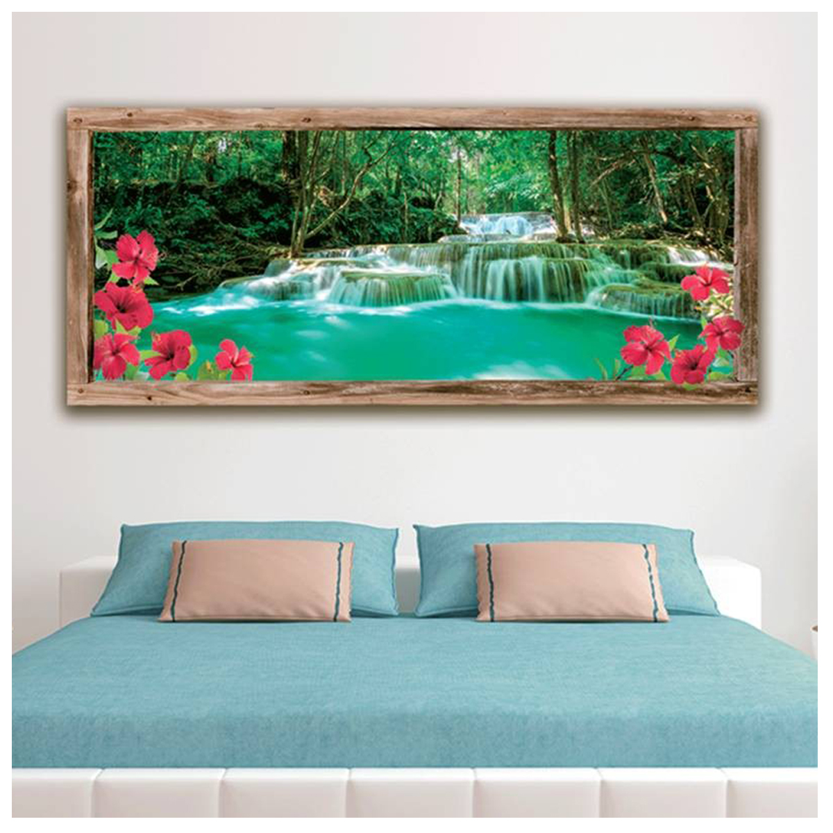 Sticker Géant Trompe l\'oeil \'Jardin Zen\' (cascade, fleurs tropicales) - 157x68 cm - [P8833]