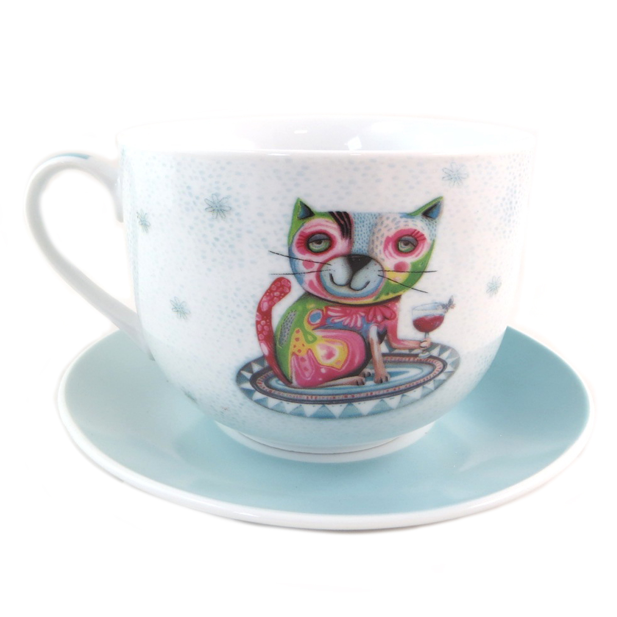 Tasse déjeuner porcelaine \'Allen Designs\' bleu multicolore (chat)  - [P9908]