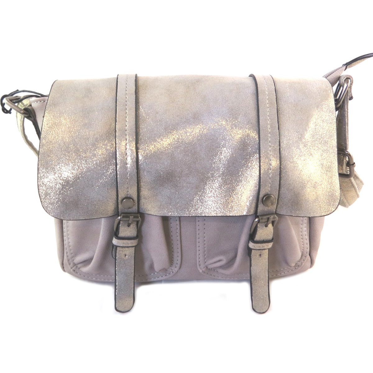 Sac multipoches \'Scarlett\' gris pailletté - 27x21x10 cm - [P9962]