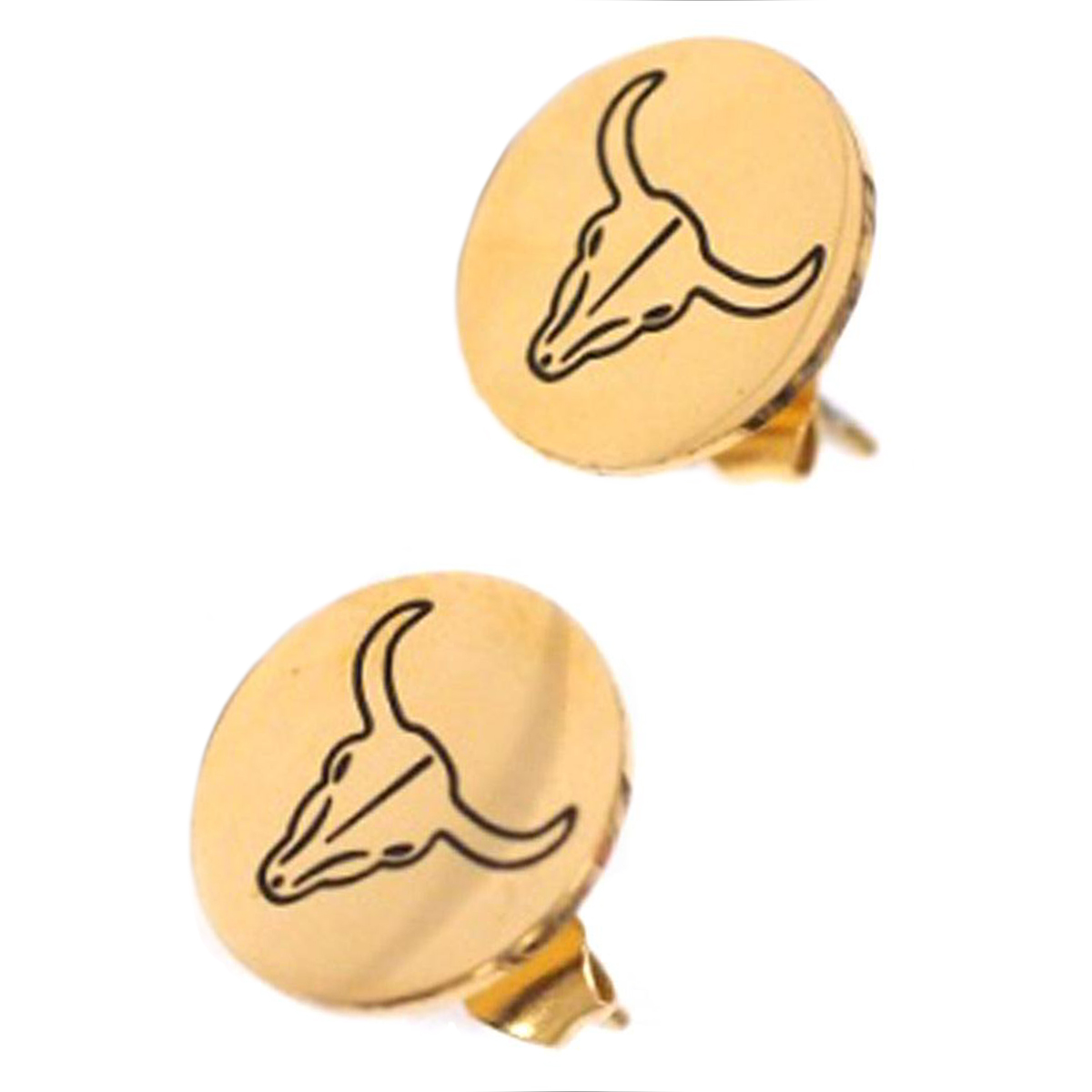 Boucles créateur Acier \'Boho\' doré (crâne de bison)- 11 mm - [Q1030]