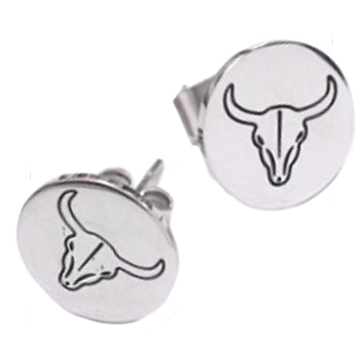 Boucles créateur Acier \'Boho\' argenté (crâne de bison)- 11 mm - [Q1031]