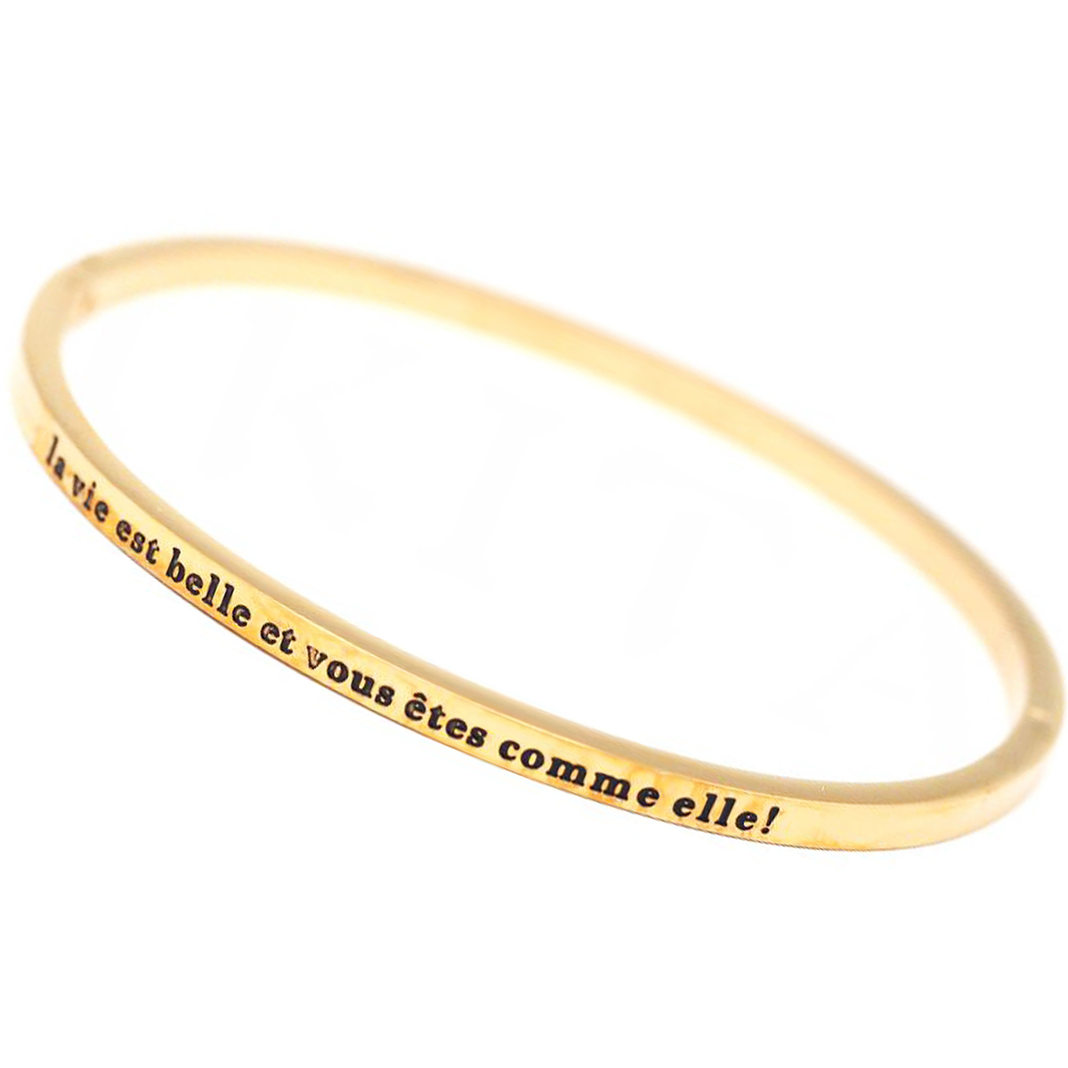 Bracelet créateur Acier \'Messages\' doré (La vie est belle et vous êtes comme elle !) - 60 mm 3 mm - [Q1216]