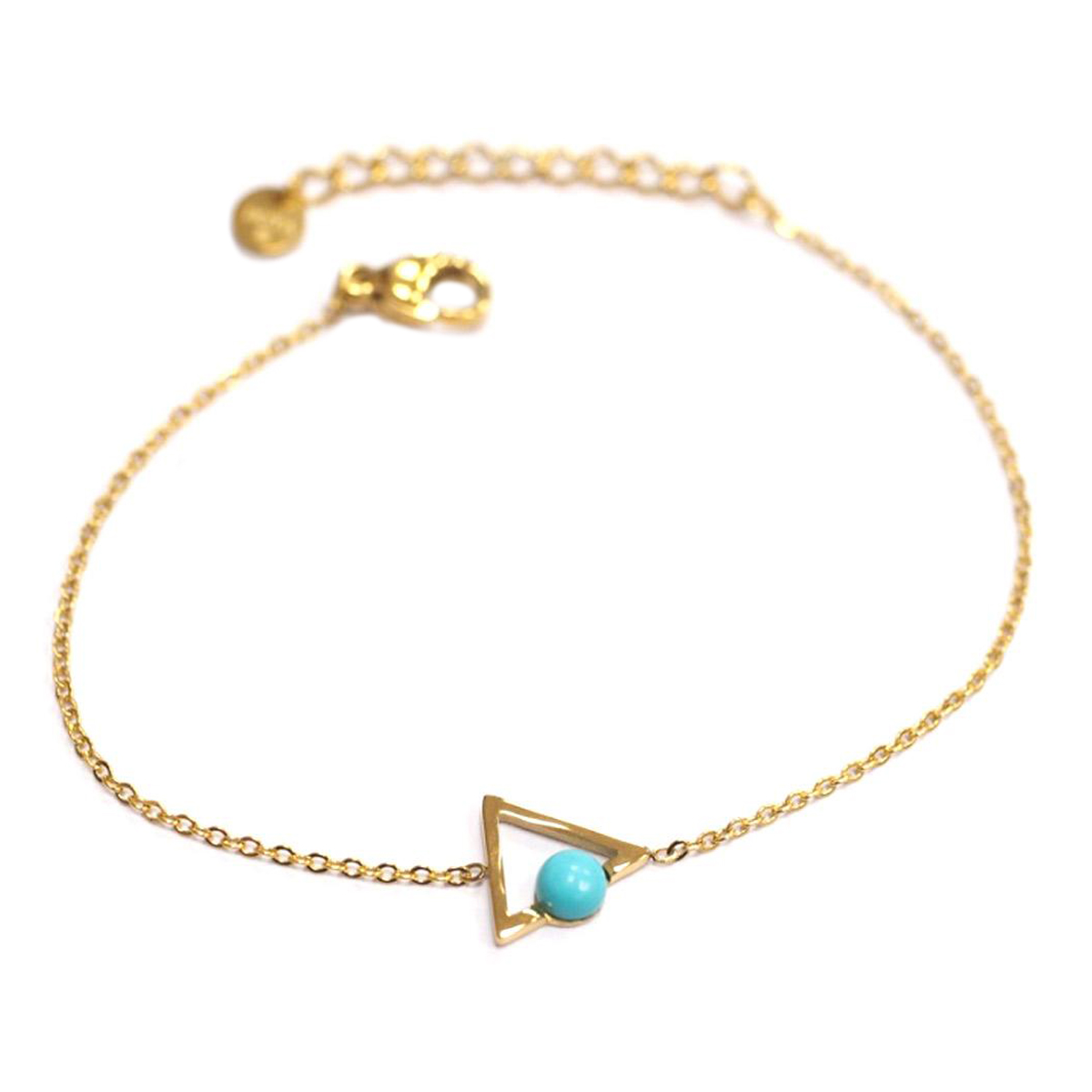 Bracelet créateur Acier \'Boho\' turquoise doré (triangle) - 9x9 mm - [Q1225]