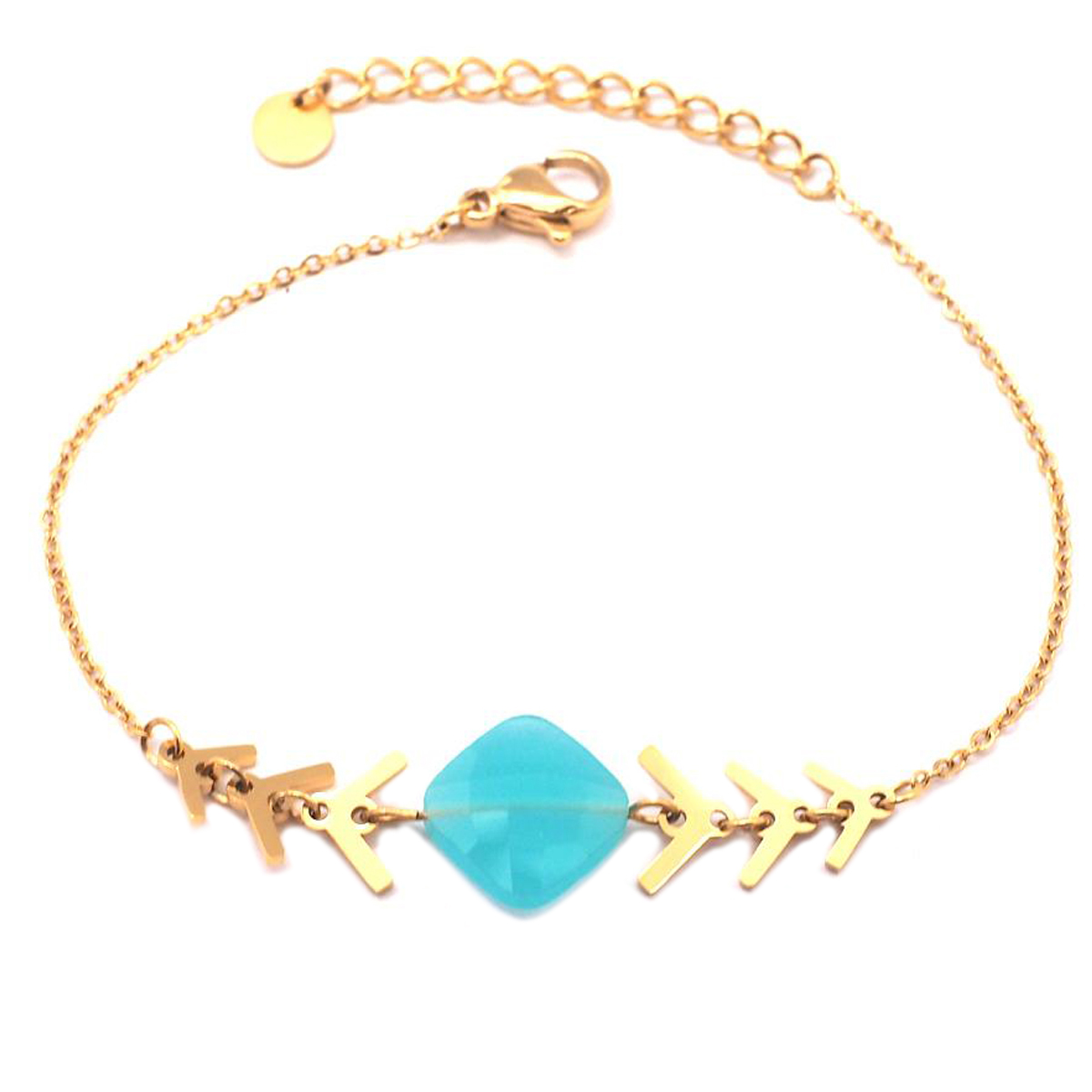Bracelet créateur Acier \'Boho\' turquoise doré - 40x12 mm - [Q1227]
