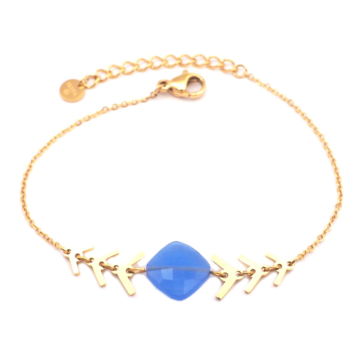 Bracelet créateur Acier \'Boho\' bleu doré - 40x12 mm - [Q1228]
