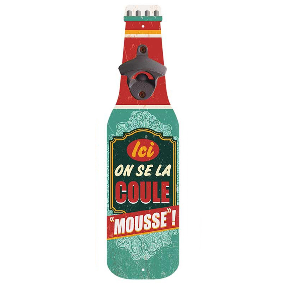 Décapsuleur mural bois \'Bouteille\' (Ici on se la coule \'mousse\' !) - 415x116x4 cm - [Q1744]