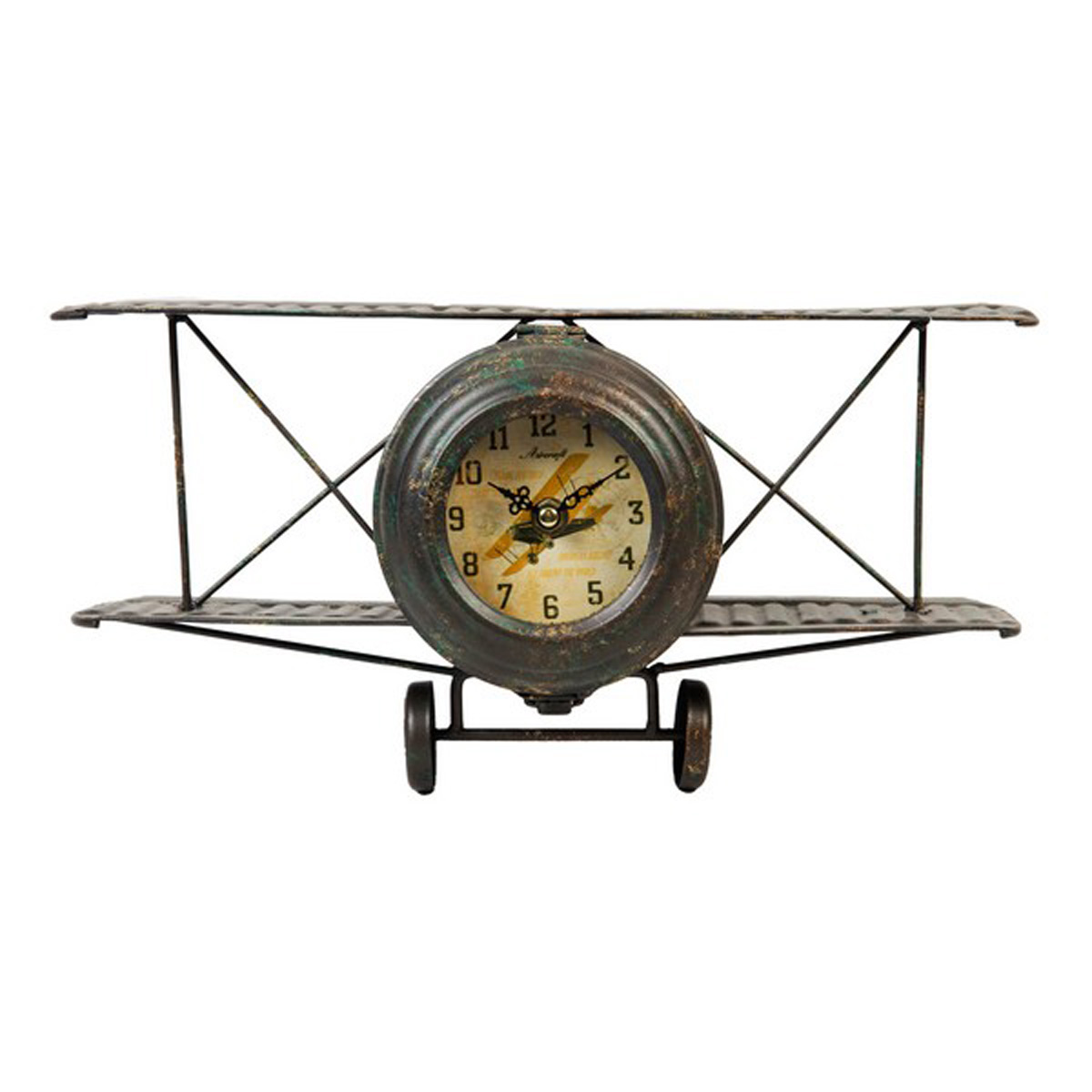 Pendule vintage \'Avion Rétro\' marron - 38x18 cm - [Q2072]