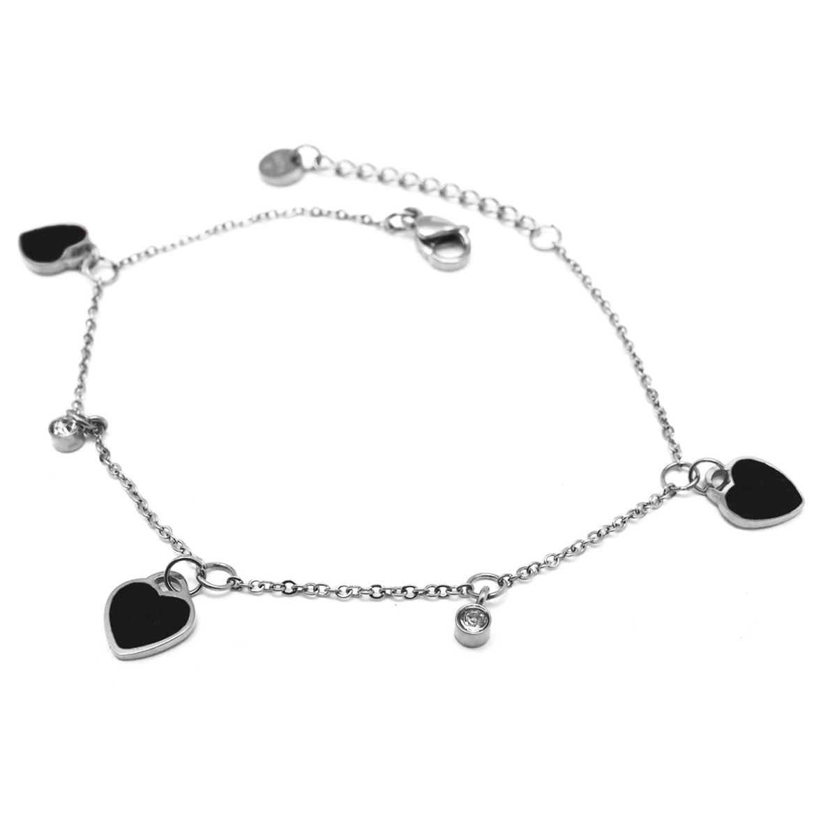 Bracelet créateur Acier \'Love\' noir argenté - coeur 7 mm - [Q2432]