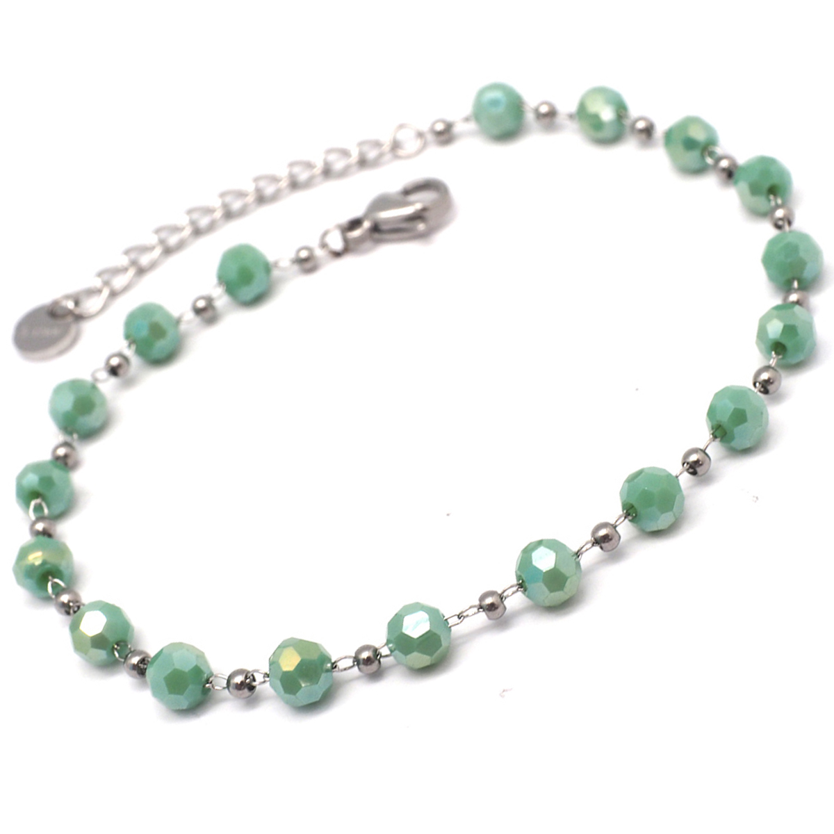 Bracelet créateur Acier \'Boho\' vert argenté - 4 mm - [Q2435]